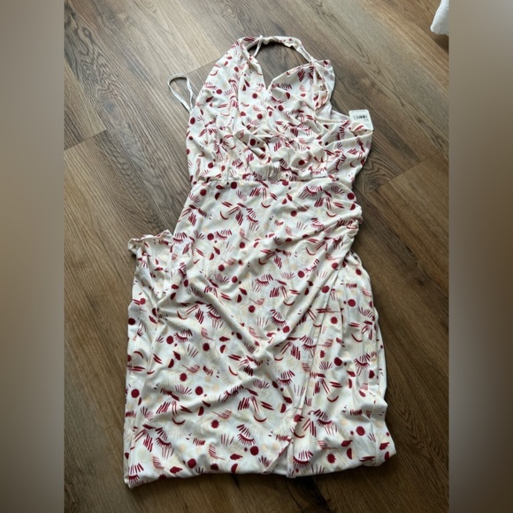 Free People Floor Length Red‎ and Cream Print Dress